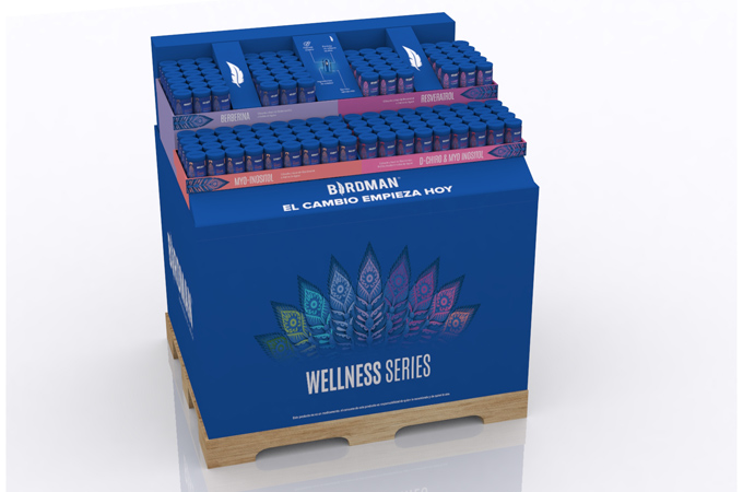  A custom paper-based display helped Birdman introduce its wellness line with efficiency and visibility.